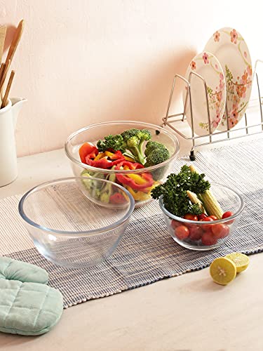 Image of Femora Borosilicate Glass Microwave Safe All-Purpose Mixing Bowls, 400 ML, 1050 ML, 1650 ML (Transparent)