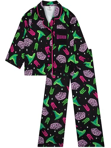 Wicked Pyjamas Elphaba And Glinda Button Front Pyjamas Girls Pyjama Sets Black 5-6 Years