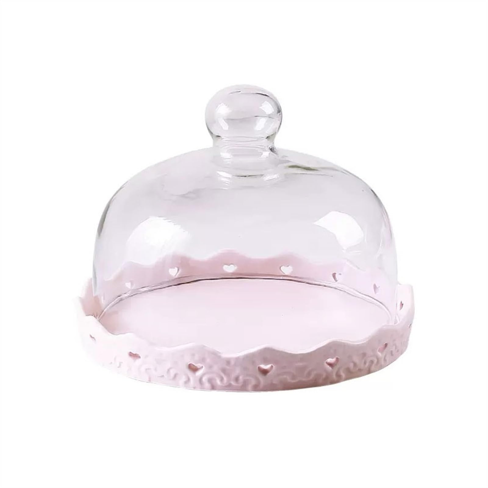 XYJIAOU2026 Cake Rack Simple and Fashionable Dim Sum Tray Bread Cake Display Shelf Fruit Snack Storage Transparent Glass Cover(Pink,Small)