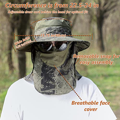 Image of UPF 50+ Sun Fishing Hat for Men Women Wide Brim Hat with Detachable Face Cover & Neck Flap