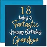 Stuff4 Fantastic 18th Birthday Cards for Grandson - 18 Today & Fantastic Design - Fun Birthday Greeting Cards from Grandma or Grandpa - No Ink Smudges - 5.7 x 5.7 Inch, Nice Birthday Cards