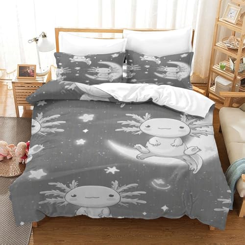 Parure de lit axolotl 135x200 avec housse de couette imprimée 3D en microfibre - 3