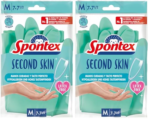 Spontex - Guantes de Limpieza sin Látex, Segunda Piel, Talla M, 2 Unidades (Paquete de 2)