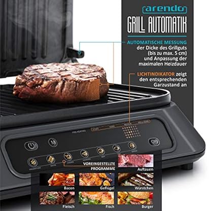 Arendo - Kontaktgrill - Elektrogrill - elektrischer Tischgrill mit Digitalsteuerung 1900 W - Sandwichmaker - 7 Programme - antihaft beschichtetes Edelstahl - abnehmbare Platten Abtropfschale – Bild 4