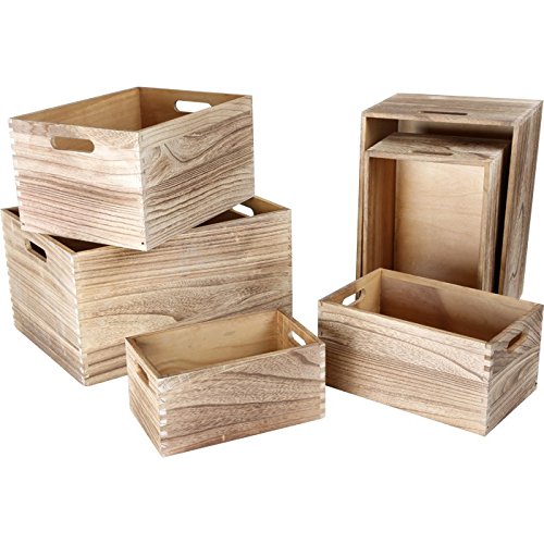 Legler 10048 Juego de 6 Cajas de Madera Natural, 30 x 20 x 15 cm