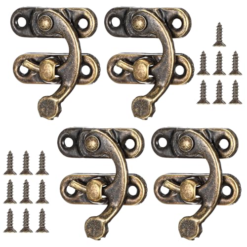 4 Stück Antike Vorhängeschloss Spannverschluss, Vintage Schnell Verschluss Rechte Riegelhaken Haspe Riegel Bronze Schwingenriegel Mit Schrauben Für Möbel Holzkisten Schmuck Kästchen
