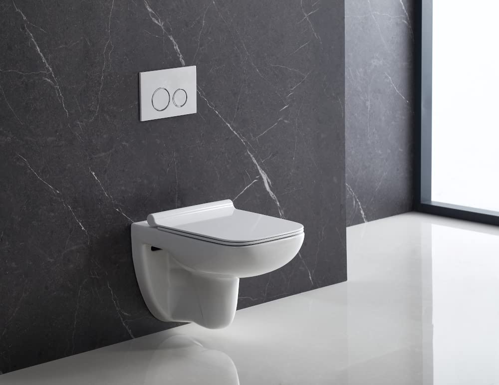WC-Set Vorwandelement inkl. Drückerplatte + Wand WC Capri Slim ohne Spülrand + WC-Sitz mit Soft-Close-Absenkautomatik (OB) Toilette Komplett Sett WC