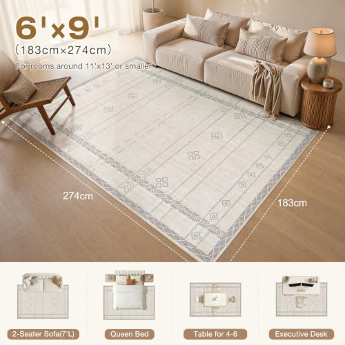 Image of cotiled 6x9 Area Rugs for Living Room: Boho Washable Rug for Dining Room