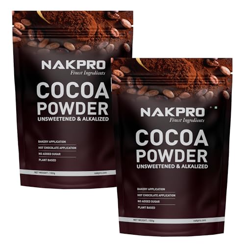 Image of NAKPRO 100% Pure & Natural Unsweetened Plant Based Cocoa Powder, 150g | 22.5g Protein | Ideal for Cake, Baking, Hot Chocolate, Milkshakes & More (150g (Pack of 2))