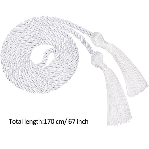 Image of TecUnite Graduation Cords Honor 2026 Polyester Yarn Decorative Garland Twist Ties with Tassels for Bachelor Gown Graduation (White)