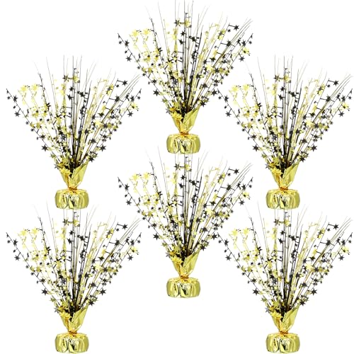 Crowye 6 Pcs Metallic Foil Spray Centerpiece Party Star Decoration Table Decor for Birthday Wedding Bachelorette Summer Party Holiday(Black Gold Small Star)