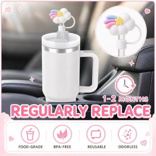 Image of 8 Pcs Straw Cover Caps Compatible with Stanley Tumblers, Reusable Silicone Straw Protectors with Dust-Resistant Covers, Drinking Straw Caps for Compatible Sipper Cups, Pink, Daily Travel & Outdoor Use