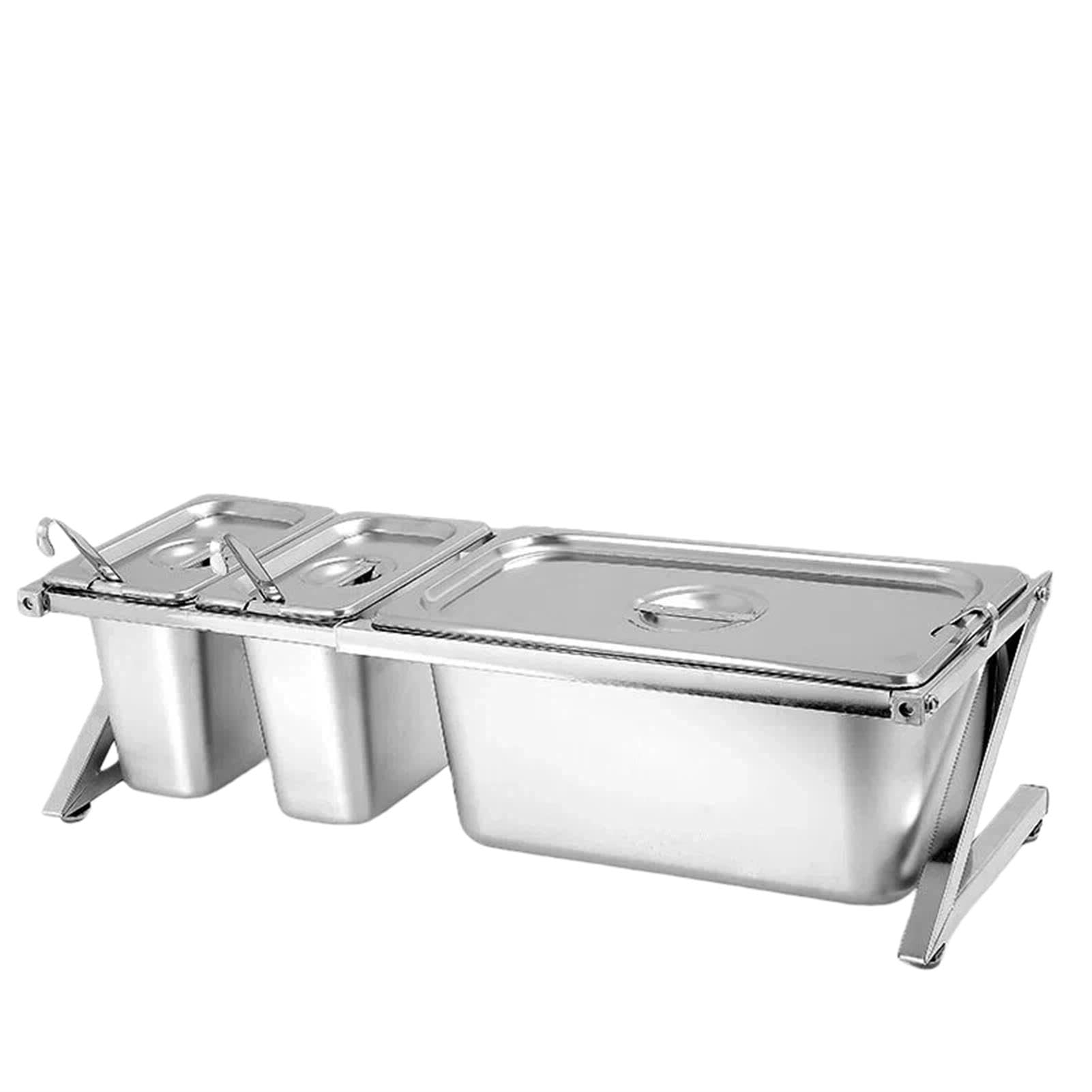 Set di contenitori per condimenti regolabili in acciaio inox con coperchi e cucchiai inclusi, perfetti per cucina, buffet, servire a casa e soluzioni per l'esposizione di alimenti