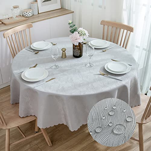 Mantel jacquard 100% poliéster resistente al agua, color sólido, diseño acanalado de agua, lavable a máquina, diámetro 200 cm, gris claro Cover
