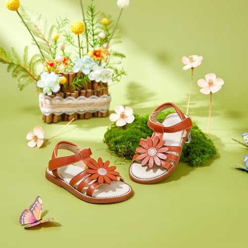 Image of PHIRAMIN Toddler Girl Sandals - Flower Girl Dress Shoes Open Toe Little Kid Flats