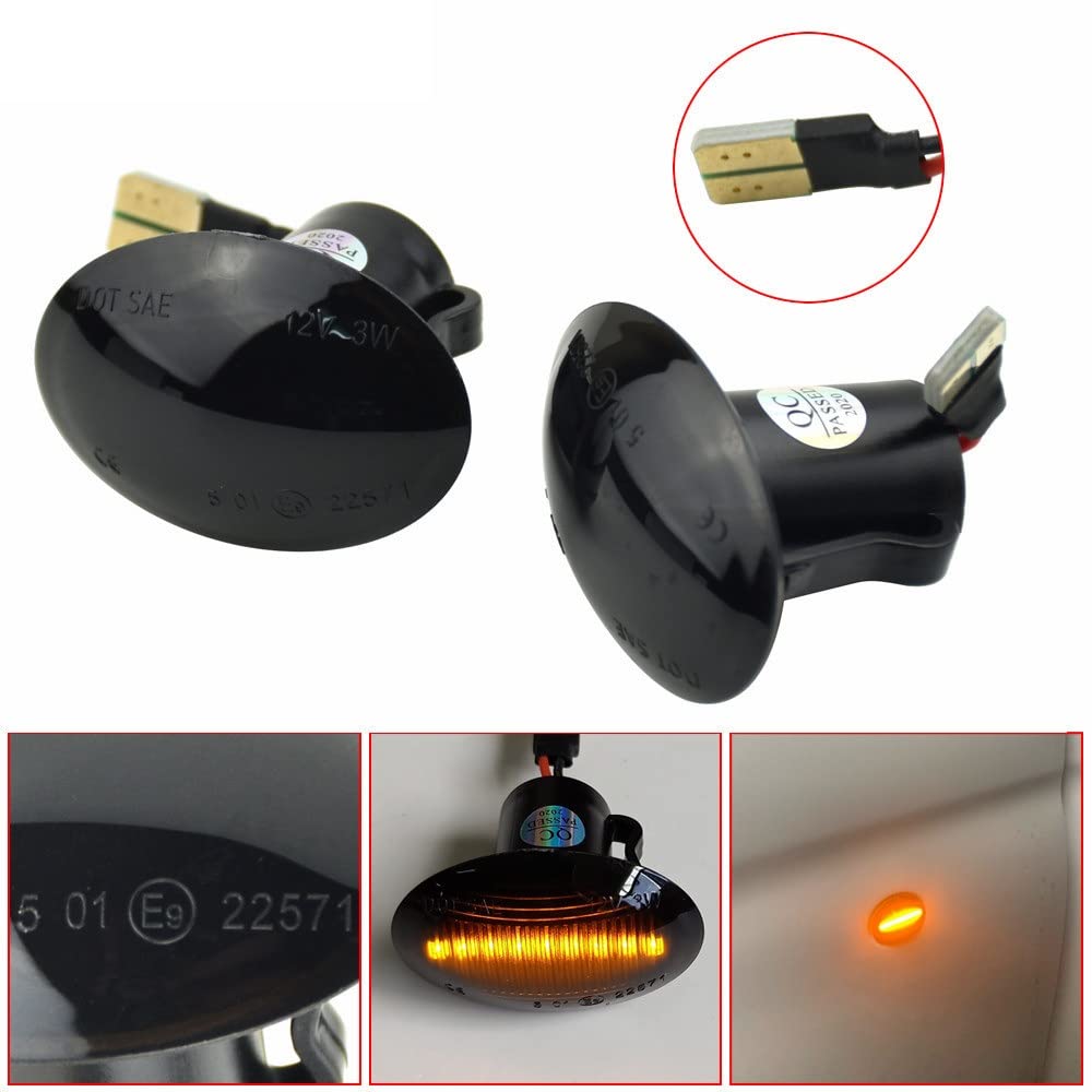 Car Passion Indicatore di direzione Freccia Specchietto laterale LED Compatibile con Fiat 500 500L 500 Abarth Lancia Ypsilon Alfa Romeo 4C Luce Dinamico Progressivo Fumè Nero Side Marker Dynamic