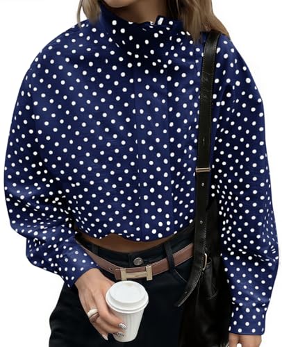 Image of Tankaneo Womens Zip Up Cropped Jackets Polka Dot Oversized Jackets Spring Lightweight Trendy Casual Coats