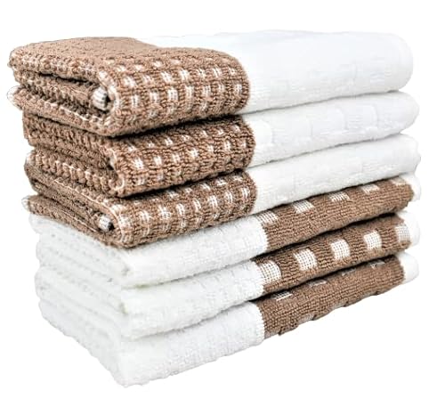 Pearl Linens 100% Cotton Kitchen Towel| Hand Towel With Hanging Loop| Bulk Gym Towel| Tea Towel Set| Multipurpose Towel| Highly Absorbent Dish Towels| Yarn Dyed Towel| 400 Gsm| Tan|16X28 In| Pack Of 6 #TOP1