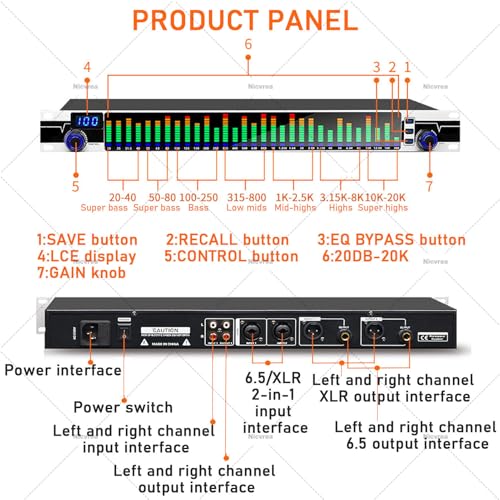 Ecualizador digital para sistema de audio estéreo en casa, ecualizador gráfico profesional de 31 bandas y doble canal, visualizador LED para karaoke, KTV, escenario y presentaciones en vivo miniatura 7
