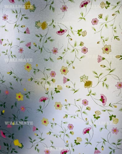 Image of WALLMATE Self Adhesive Window Film Frosted 3D Glass Door Window Frosted Film for Home /Office /Bathroom & Living Room Multicolor Frosted Film (16 x 175 Inch, Bail Flower)