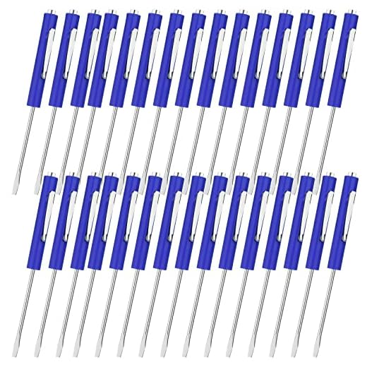 Minatee 30 Pcs Pocket Screwdriver Mini Tops and Pocket Clips Magnetic Slotted Screwdriver with Magnet Small Slotted Screw Driver for Mechanical Electrician Technician Repair Tool(Blue)