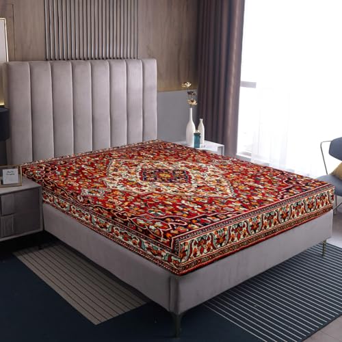 Orientalische Bettwäsche Vintage Spannbettlaken 160x200x30,Persische Blumen Bettwäsche Boho Tribal Bettwäsche Traditionelle Ästhetische...