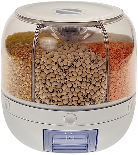United Entertainment Dispenser per alimenti secchi a 6 griglie - Misurino, rotazione a 360°, nessun disordine, nessun insetto, facile erogazione con un solo pulsante - Perfetto per cereali, riso,