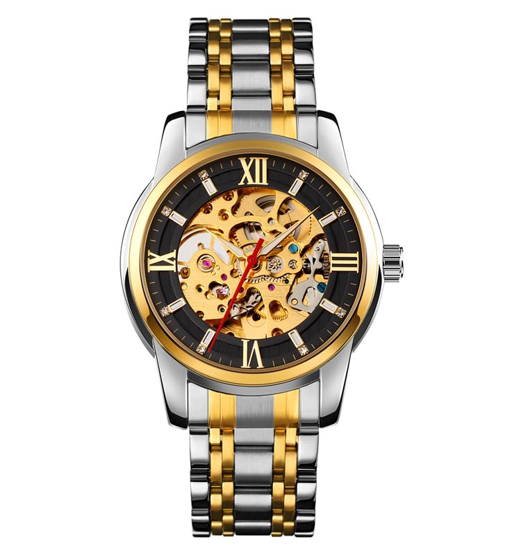 SKMEI Mens Automatic Mechanical Watch, 30M Water-Resistant, Zinc Alloy Case, Stainless Steel Band, Glass Crystal, 41mm Case Width, Self-Wind Movement 9222 (9222, Gold Silver Black) (B0DFQ5F41P) Amazon Price History, Amazon Price Tracker