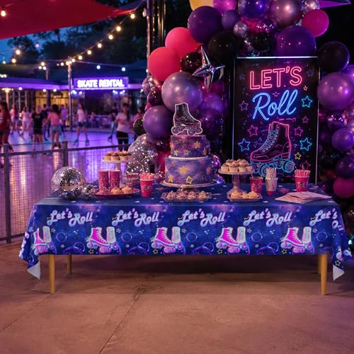 Image of Blue Orchards Roller Skating Table Covers (Pack of 3) - 54 inchx108 inch XL - Roller Skater Birthday Decorations, Roller Skate Party, Tablecloth, Skate Table Covers, Roller Skating Theme