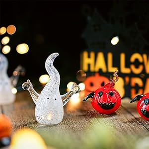 H&D HYALINE & DORA Miniature Blown Glass Pumpkin Halloween Ghost Figurine Set Decor for Carnival Party,Haunted House,Mantel Home HD HYALINE DORA Miniature Blown Glass Pumpkin Halloween Ghost Figurine Set Decor for Carnival PartyHaunted HouseMantel Home