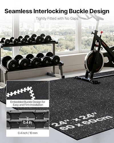Image of VEVOR 0.4Inch 96sq.ft 24 Tiles Gym Flooring for Home Gym, Rubber Top with High Density EVA Foam, 24 x 24In Gym Floor Exercise Equipment Mats, Interlocking Gym Mats, Puzzle Workout Mats, Black & Gray | Rubber Top with High Density EVA Foam, Lightweight Gym Floor Exercise Mats, Interlocking Puzzle Workout Mats, Black & Gray