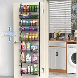 Over the Door Pantry Organizer, 8-Tier Over the Door Organizer with Adjustable Basket, Pantry Door Organization for Pantry Kitchen Storage Room Spice Rack, Black Over the Door Pantry Organizer 8 Tier Over the Door Organizer with Adjustable Basket Pantry Door Organization for Pantry Kitchen Storage Room Spice Rack Black