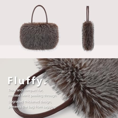 Image of Women's Fuzzy Tote Bag Curly Handbag Furry Shoulder Bag Large Plush Top Handle Purses Winter