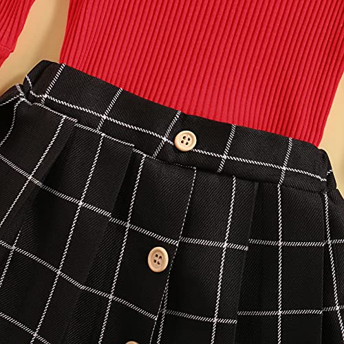 Hnyenmcko Toddler Baby Girl Clothes Set Long Sleeve Turtleneck Ribbed Knit Sweater Tops Pleated Skirt Spring Fall Skirt Set 2Pcs (Red, 4-5T) #TOP4