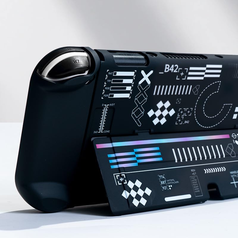 Vista 8 de ECHZOVE Protective Case Compatible with Nintendo Switch OLED,Switch OLED Hard Black Cover Case with Thumb Grip Caps and Screen Protector - Black