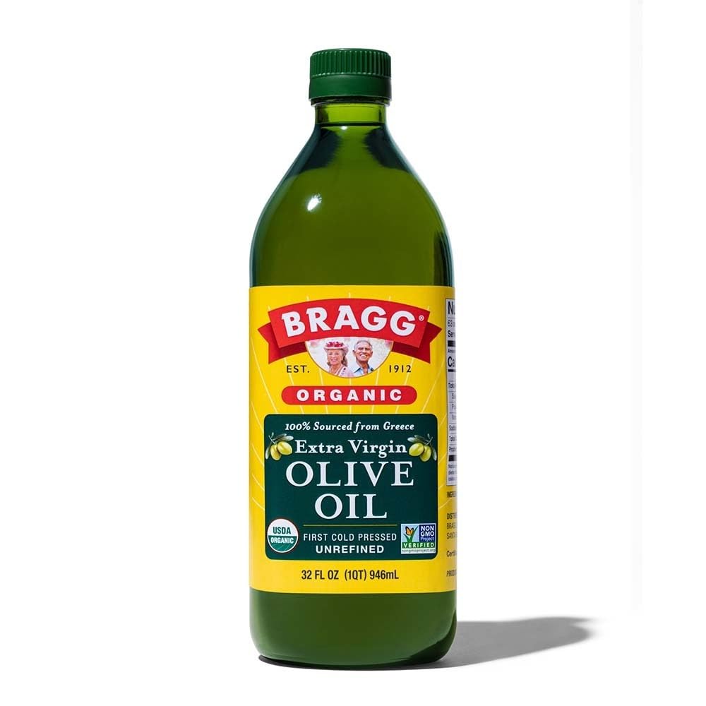 Bragg Organic Extra Virgin Olive Oil - 32 fl oz - Sourced from Organic Greek Koroneiki Olives - Great for Cooking at Home