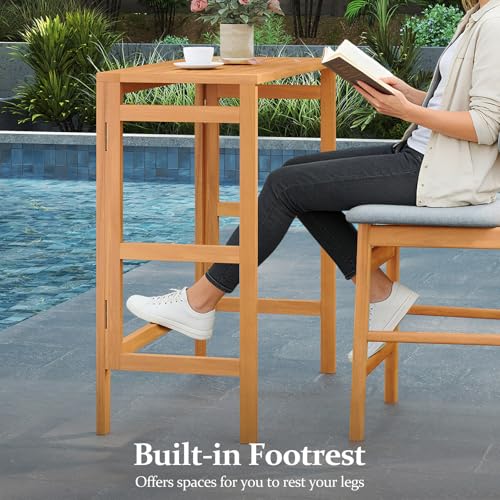 Image of Tangkula Acacia Wood Outdoor Folding Bar Table, Patio Rectangle Counter Height Pub Table with Slatted Tabletop, for Balcony, Backyard Garden and Poolside
