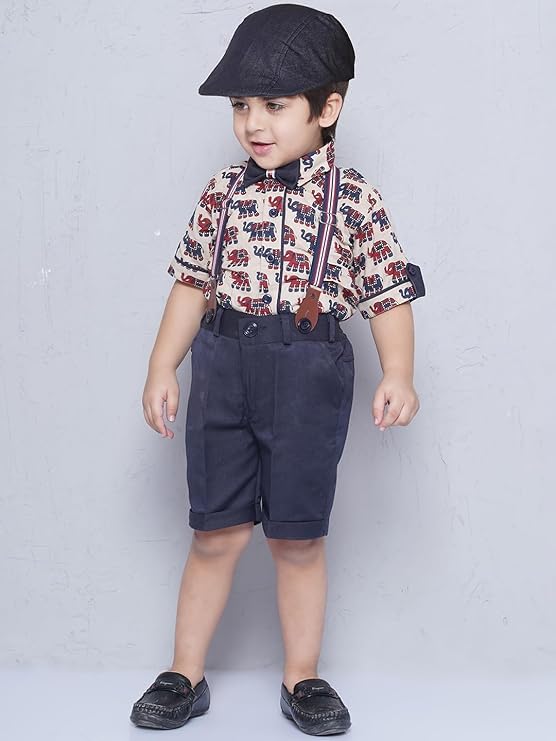 Image of AJ DEZINES Kids Casual Wear Clothing Cotton Shirt Short Set For Boys