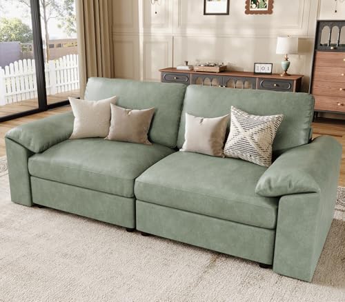 Image of EASE MOOSE Loveseat Sofa for Living Room,Oversized Deep Seat Modular Sectional,Classic Comfy 2 Seater Sofas,Scratch Resistant Faux Leather Couch for Small Spaces, Green