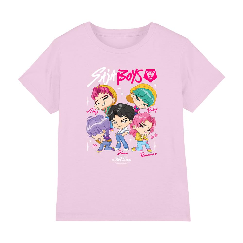 Kpop Demon Hunters Boys Light Pink - Saja Chibi Poster Kids T Shirt, 9-11