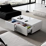 Smart Coffee Table with Built in Fridge, Living Room Table Bluetooth Sound and Wireless Charging, Type-C & USB Interface, Temperature Control, Modern Center Table with LED,135L(No Storage on Back)