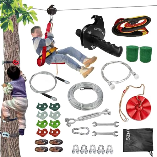 SZHTMZXC Kits de tirolesa para patio trasero, kit de tirolesa de 131 pies para niños y adultos de hasta 350 libras, equipo de juegos al aire libre (escalada de árboles de 131 pies)