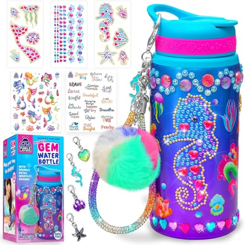 PURPLE LADYBUG Decorate Your Own Water Bottle for Girls - Mermaid Gifts for Girl Age 6-8, Gifts for Girls 5 6 7 8 9 10 Year Old Birthday, Summer Gift for Kids Crafts for Girl Ages 6-8