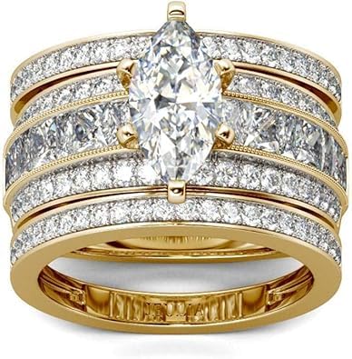Jeulia 2 Carat 3 PC Wedding Ring Set Women 14K Gold Plated Engagement Rings 925 Silver Cubic Zirconia Bridal Set Diamond Anniversary Promise Rings for Her with Jewelry Box