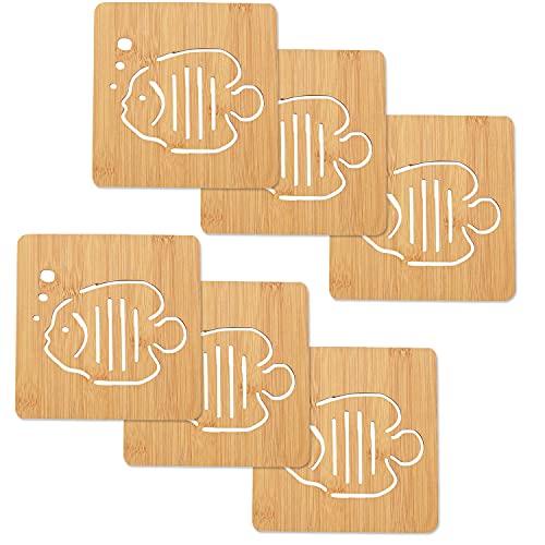 Image of HOKIPO Eco-Friendly Bamboo Wooden Coasters for Home Pan Pot Holder for Dining Table Heat Pad for Kitchen - Pack of 6 (2820-D2*6)