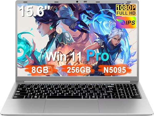 Ordenador Portátil 15,6 Pulgadas Celeron N5095 2,9 GHz Win11 Pro 8GB 256GB SSD Expansión 1TB 5G WiFi 1920x1080 FHD BT4.2 HDMl USB 3.0 Portatil con Ratón Inalámbrico y Teclado Español Membrana - Sliver