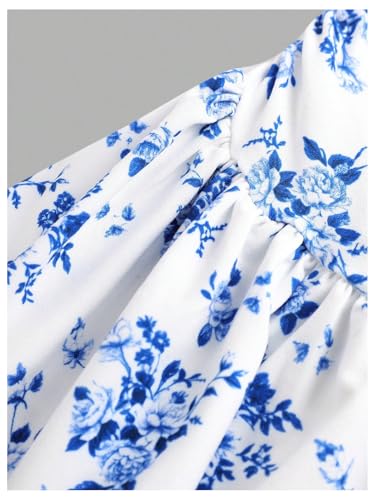 WDIRARA Girl's Floral Print Strapless Ruffle Hem Dress Ruched Sleeveless Tube Dresses4