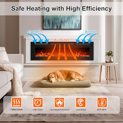 Mystflame 60" Ultra-Thin Electric Fireplace, Recessed/Wall, WiFi App, Black - image 6