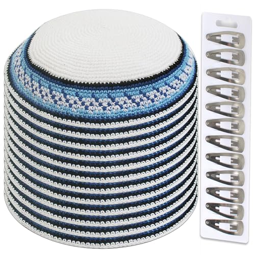 Image of Zion Judaica Quality Knit Kippahs Bulk Packs Knitted Kippot and Single Hand-Knit Kippas Kipa Clips Included