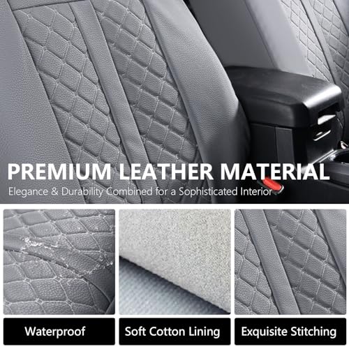 Image of Truckiipa Seat Covers for Tacoma Full Set Leather Truck Seat Covers Waterproof Car Seat Cover Cushion Custom Fit for 2005-2015 Toyota Tacoma Double Crew Cab, Full Set, Gray